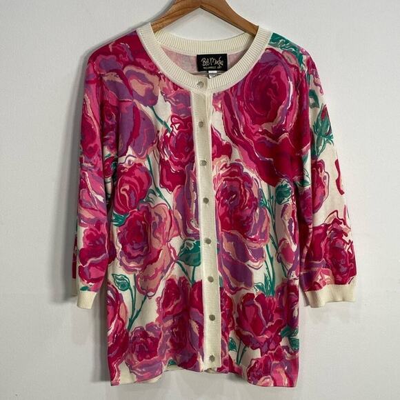 Bob Mackie Small Sweater Wearable art Rose Print - Picture 1 of 10